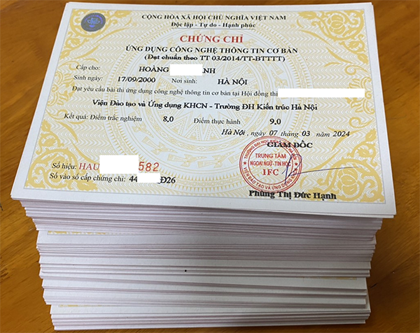 Chứng chỉ tin học ứng dụng công nghệ thông tin cơ bản cấp năm 2024